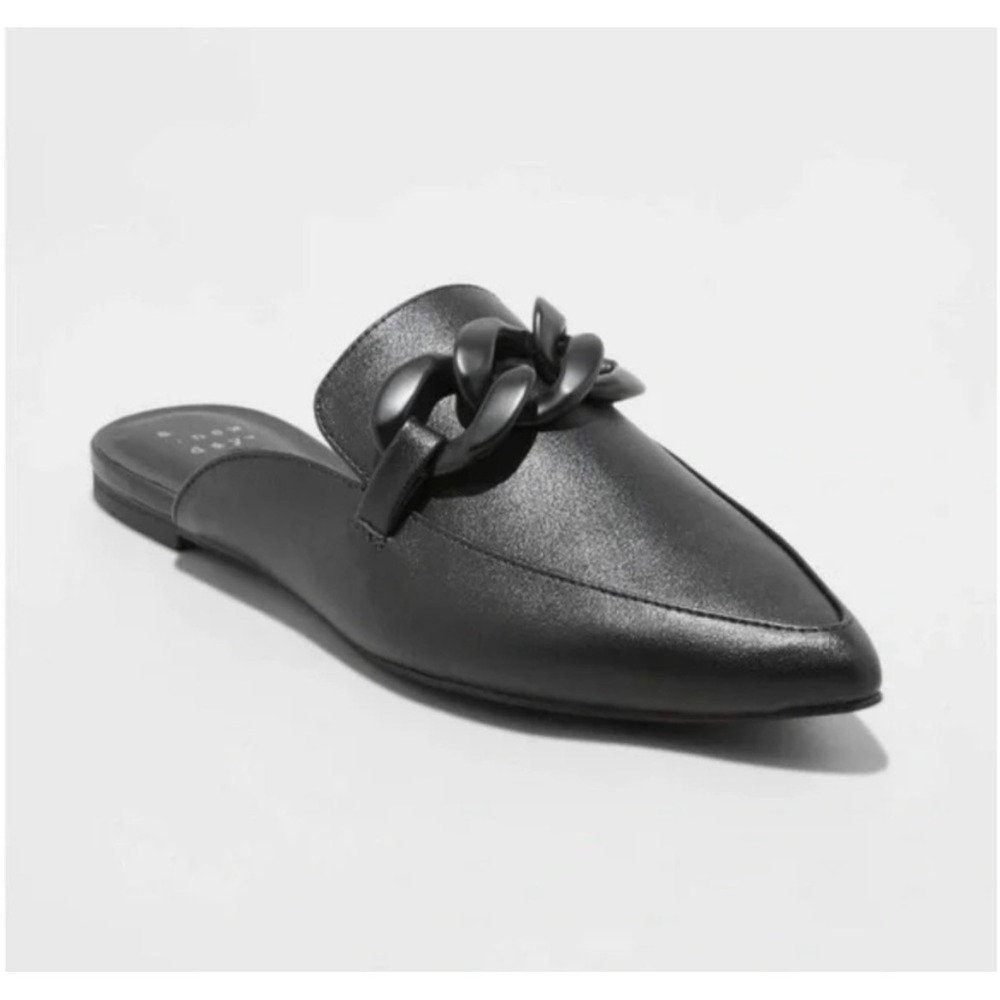 A New Day Amber Pointed Toe Chain Mule Loafer Black 10 Matte Oversized Link Flat